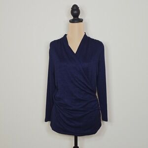 41 Hawthorn Navy Blue Faux Wrap Ruched Top Womens Size M NWOT